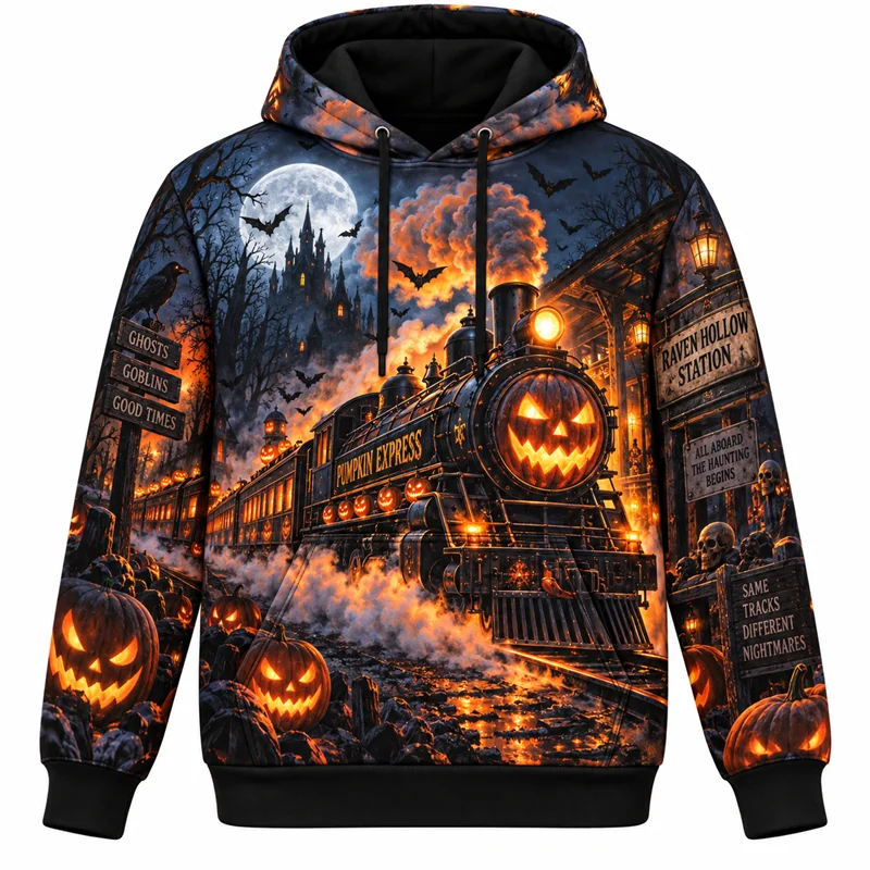 Halloween Hoodie Gothic Fantasy Graphic Sweatshirt Spooky Night Pumpkin Ghost Haunted Castle Magic Forest Vintage Streetwear