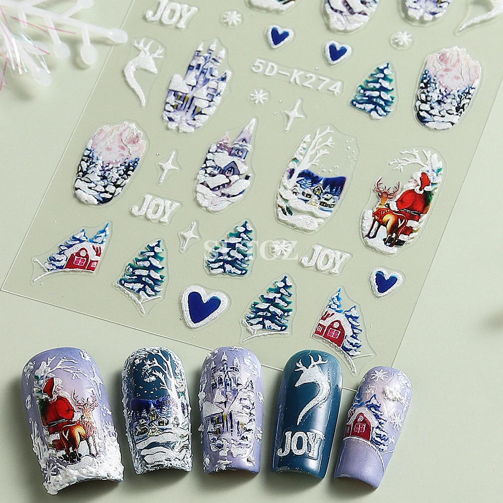 Christmas Nail Stickers Winter Design Snowbirds Nail Decals Deer Snowflakes Gloves Elk Tree Sliders New Year Decoration GL5DK278