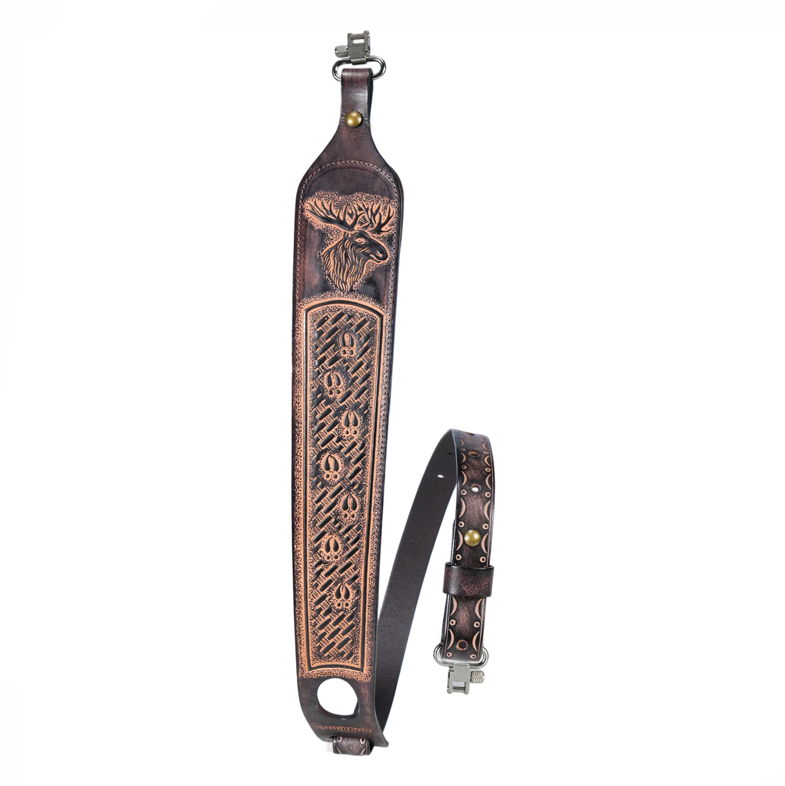 Tourbon Vintage Leder Gewehrriemen, Rutschfester Gewehr-Schultergurt, Verstellbare Länge 105cm, Fingerstütze, Jagdzubehör – Detail 9