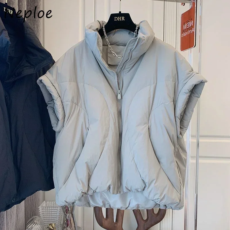 Neploe-Parkas sin mangas de Color sólido con cuello levantado, chaqueta coreana elegante holgada informal de algodón con diseño de cremallera, chaleco con sentido, 2025