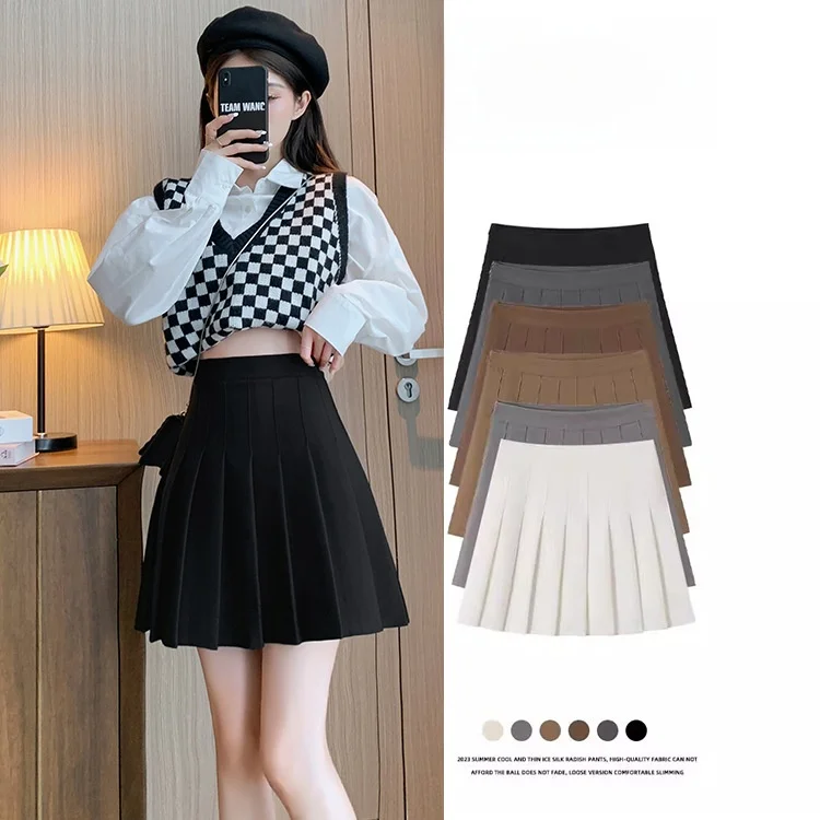 

High Waist Grey Pleated Skirt Women's Spring Autumn Winter New Style A-Line Short JK Skirt Slimming College Style Half Body S...