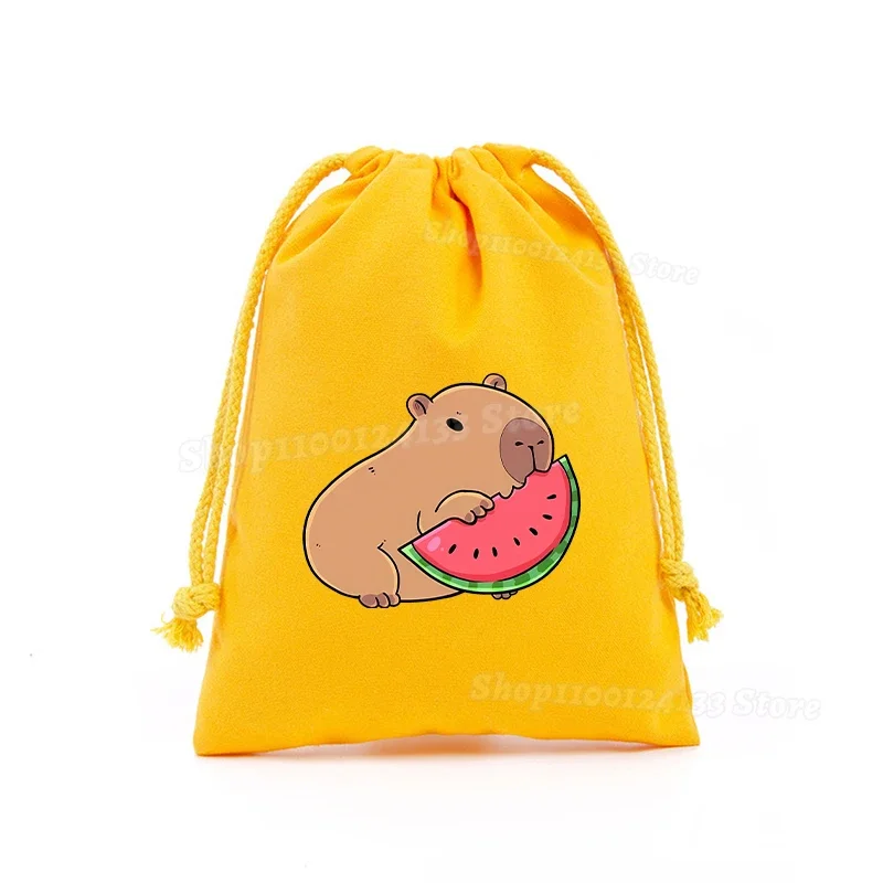 Capybara Drawstring Bags Cute Y2K Vogue Cartoon Print Sport Kids Boy Girl Portable Hand Pocket Children Party Prepare Gift Pouch