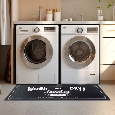 1 Pc Black Anti Slip Laundry Room Carpet - Durable Polyester Fiber, Easy to Clean, Suitable for Kitchen and Bathroom, Ideal Choi