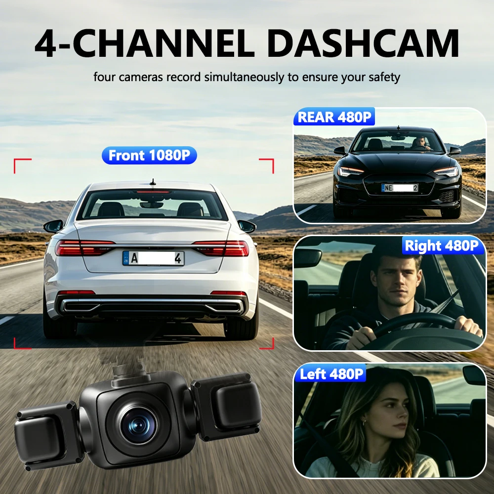 4Channel Dash Cam WiFi APP Control Car DVR 1080P Front inside Rear View Infrared Night Vision And Reversing Camera  Recorder