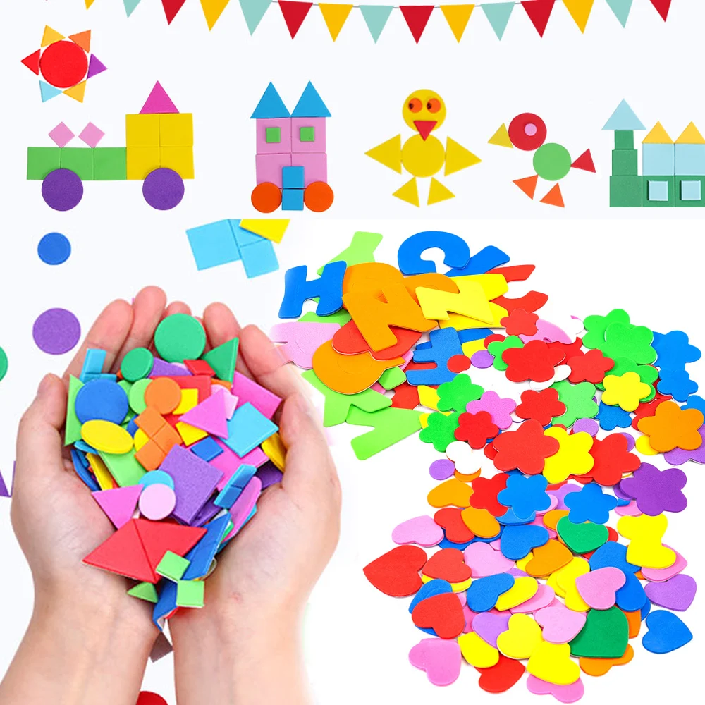 6-Shapes Self Adhesive Foam Stickers,DIY Art Craft Stickers Mini Preschool Stickers,Colorful Sticky Foam Shape Stickers for Kids