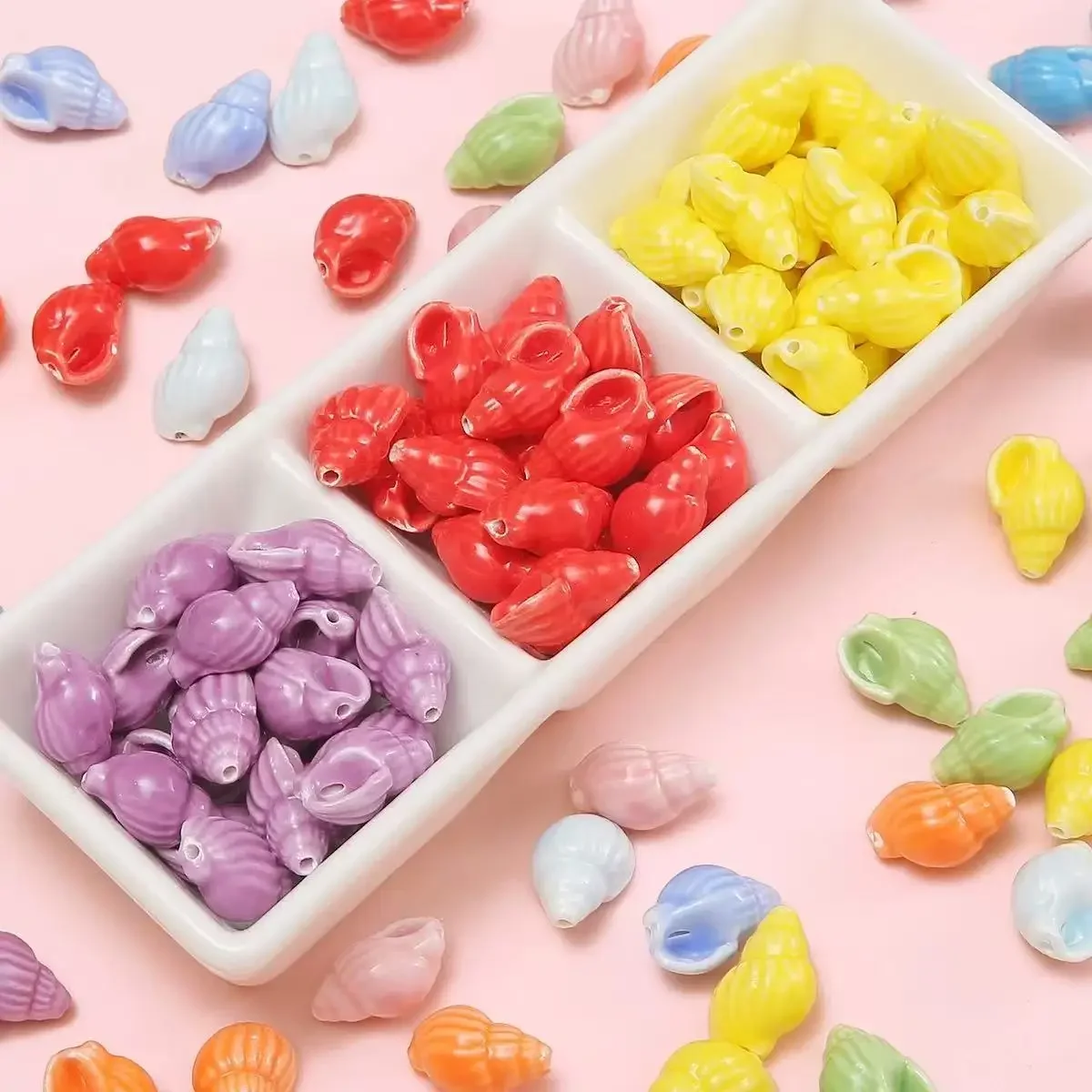 10Pcs Hand-painted Colored Conch Ceramic Bead Fashion Handmade Craft Jewelry Make Material DIY Accessories Necklace Earring