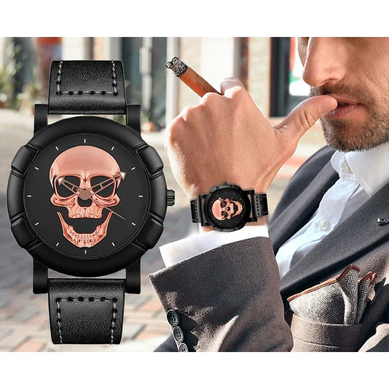 Fashion Hot Sales Sport Quartz Watches for Men Luxury  Skull Head Stainless Steel Steampunk Rock Wristwatches Relogio Masculino