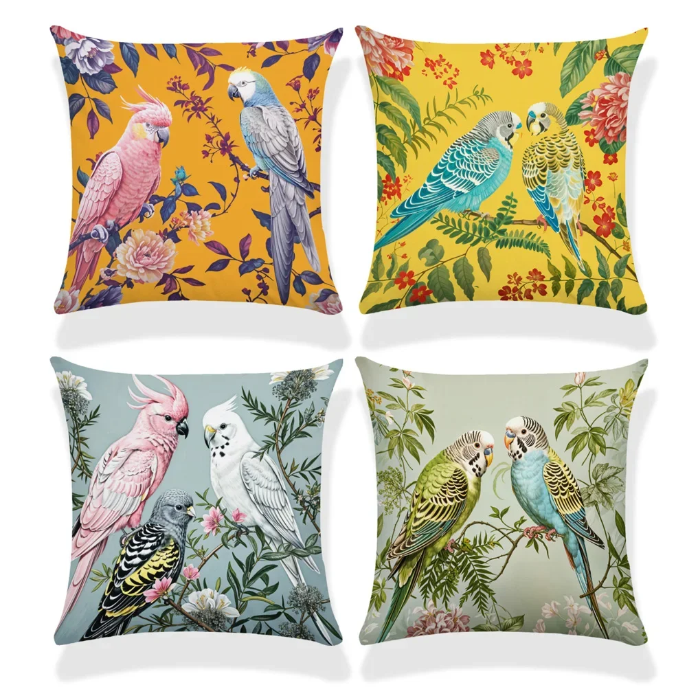 

1pc Exquisite Parrot-Print Pillowcases: Vivid Birds & Floral Patterns for a Stylish Home
