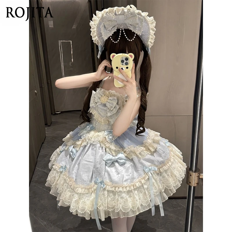 

Original Design Blue Lolita Dress Women Sweet Ballet Style JSK Strap Dress Summer Princess Dress Sleeveless Dresses