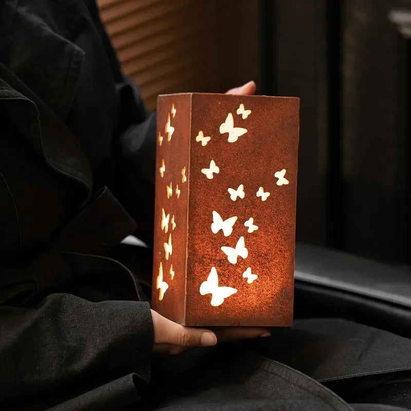 Chinese Zen Butterfly Hollow Stone Lamp Ambient Light for Tea Room Decor Desktop Ornament Home Homestay Tabletop Night Light