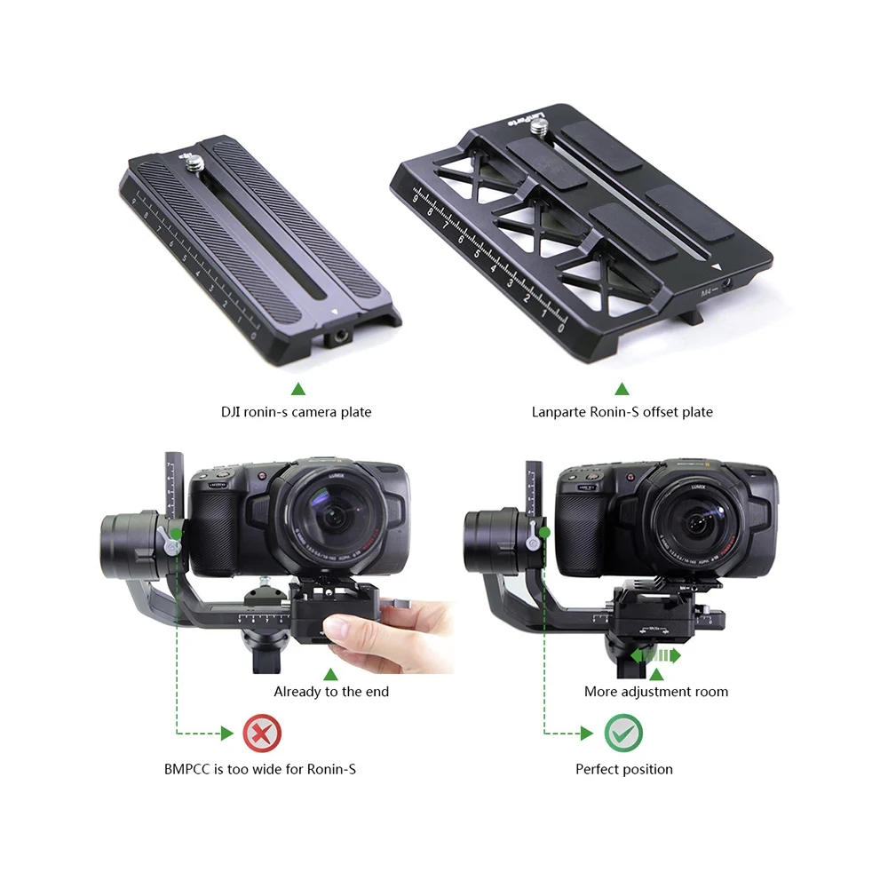 แผ่นยึดกล้อง Lanparte สำหรับ Blackmagic BMPCC 4K 6K สำหรับ DJI Ronin S Gimbal เพิ่มพื้นที่ปรับแต่ง