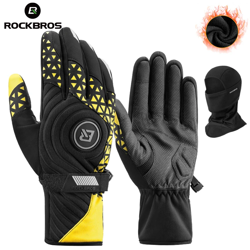 ROCKBROS-Motocicleta Full Finger Mitten térmica, luvas quentes ciclismo, tela toque, esportes de esqui, caminhadas, bicicleta, inverno