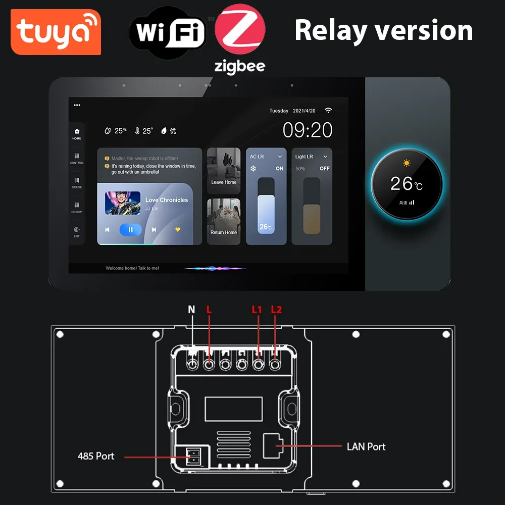 Imagem -04 - Polegada Tuya Casa Inteligente Painel de Controle Central Tela Toque Botão Ajuste Suporte Controle Voz Zigbee Gateway Hub 6