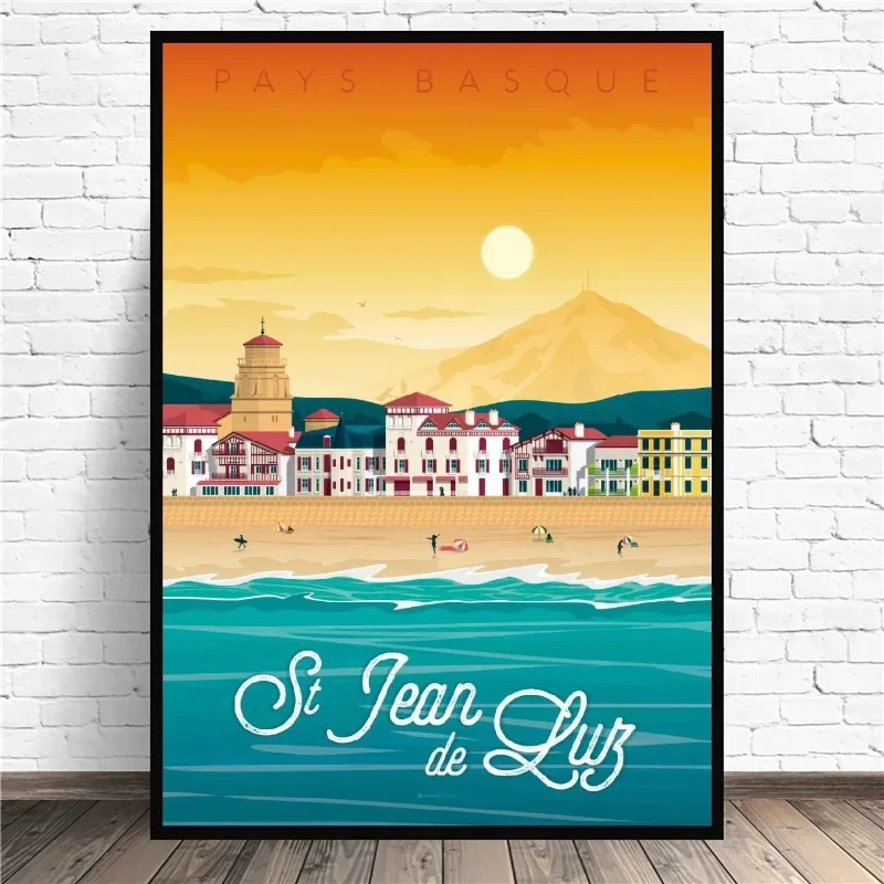 1pc frameless Canvas Painting Saint Jean De Luz Travel Canvas Painting Art Print Wall Art Picture Landscape Poster for Living Ro