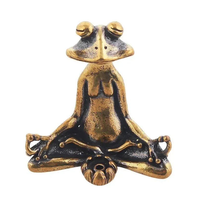 Vintage Brass Meditation Zen Buddhist Frog Statue Trinket Copper Animal Sculpture Incense Burner Home Desk Decoration Tea Pet