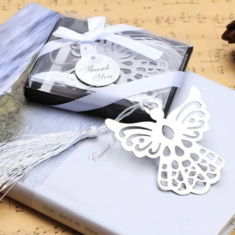 100Pcs Angel Bookmark Favor With Elegant Silk Tassel Wedding Party Favor Gift Boxed Book Lovers Collection Bookmark