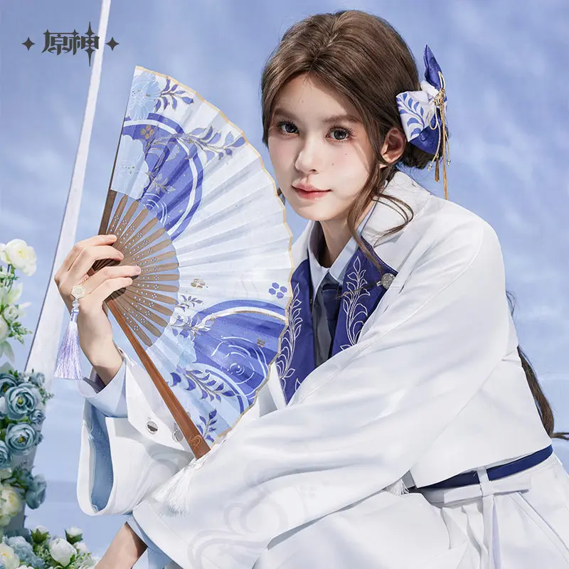 [Official]Kamisato Ayato Folding Fan Game Genshin Impact Vintage Style Bamboo Antique Fan Cosplay Costume Doujin Gifts