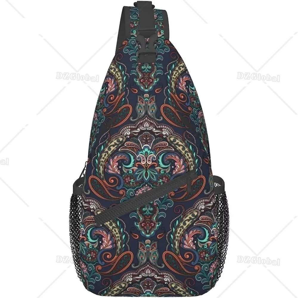 Paisley Print Sling Bag Crossbody Sling Backpack for Women Men Travel Hiking Daypack Chest Shoulder Bag