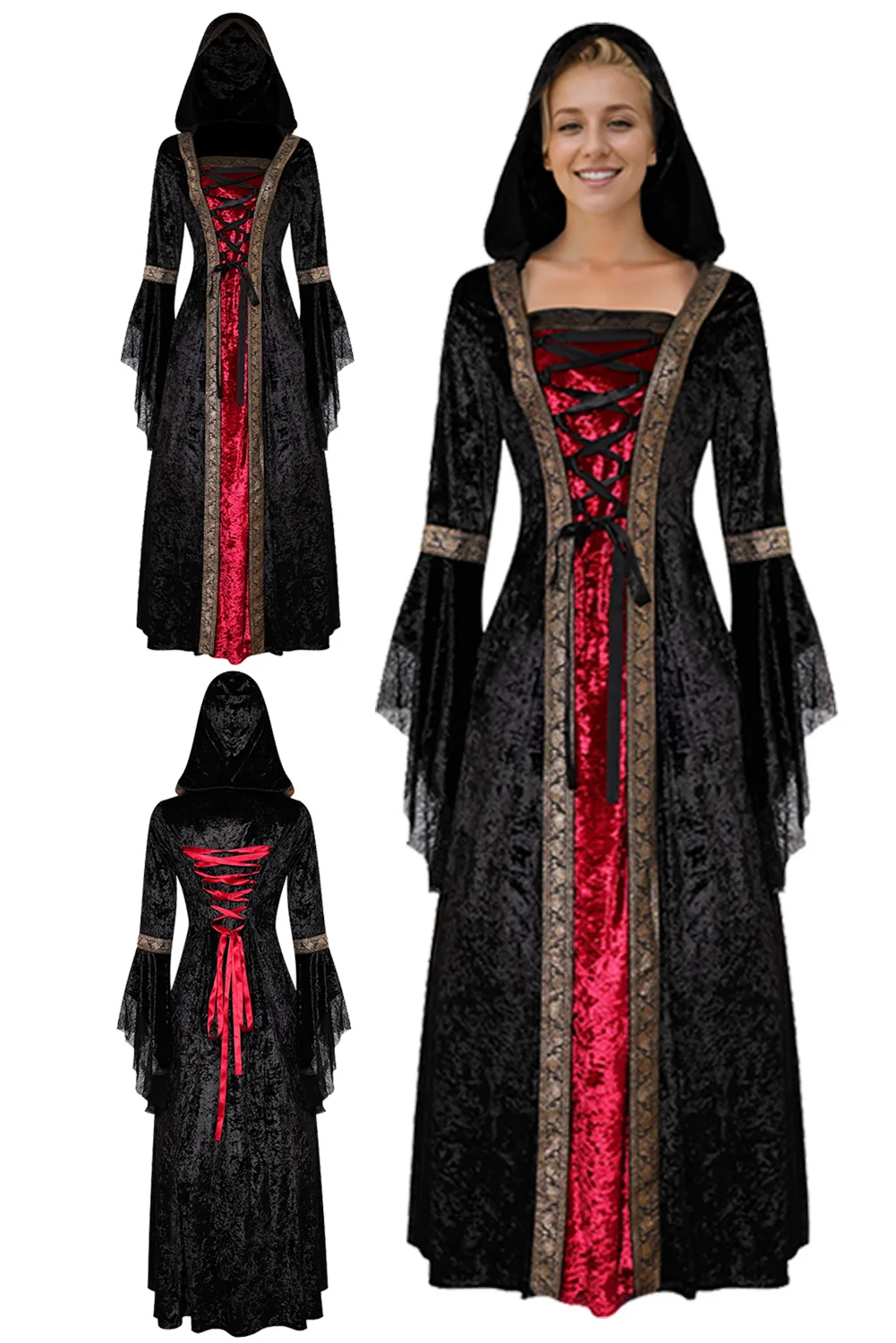 Robe de Cosplay Médiévale Rétro pour Femme, Jupes Fantaisie, Tenue d'Halloween, Costumes de Performance sur Scène de ix