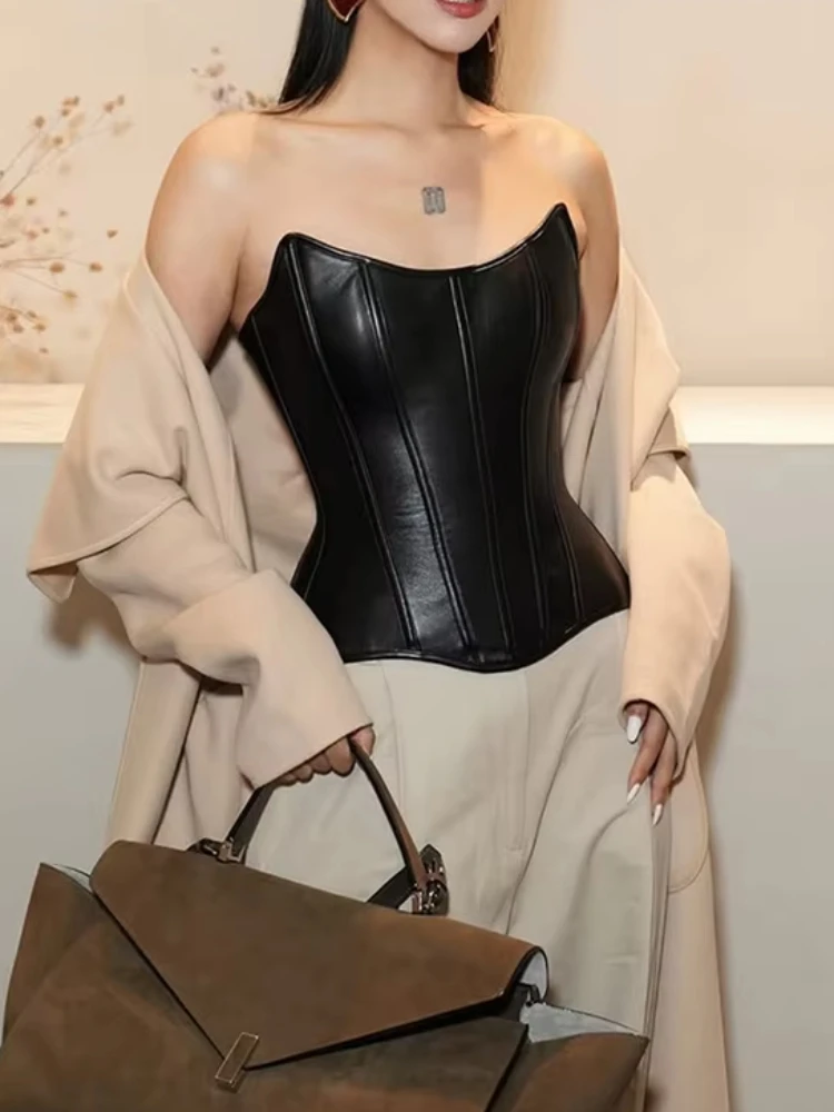 

Nibber топ на бретелях с нерегулярным подолом, женская сексуальная искусственная кожа, модная повседневная лоскутная кокетка без рукавов, вечерние клубные жилеты