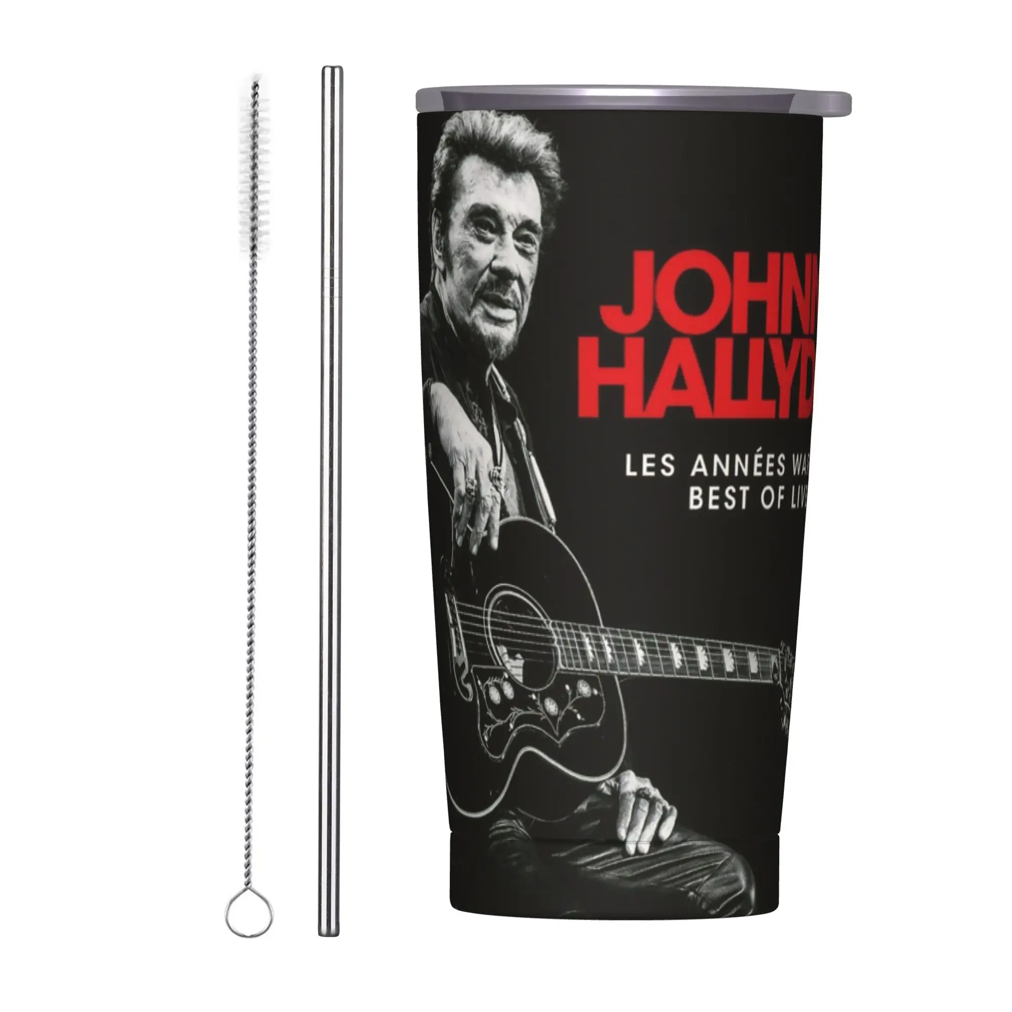 Johnny Hallyday Rock Tumbler Vacuum Insulated  Thermal Cup Vacuum Flask Office Home Mugs Spill Proof, 20oz