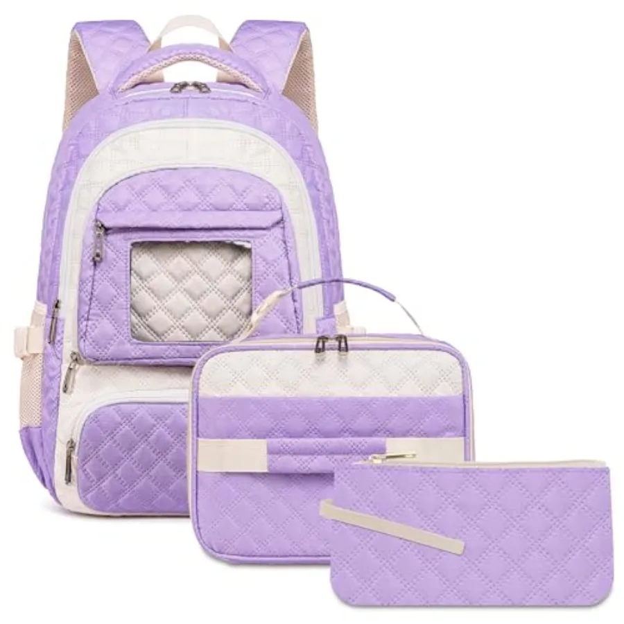 

Girls Backpacks with Lunch Box for Teens for Age 6-8 8-10 10-12 Cute School Bag for Middle High School Primary Preppy Bookbag M