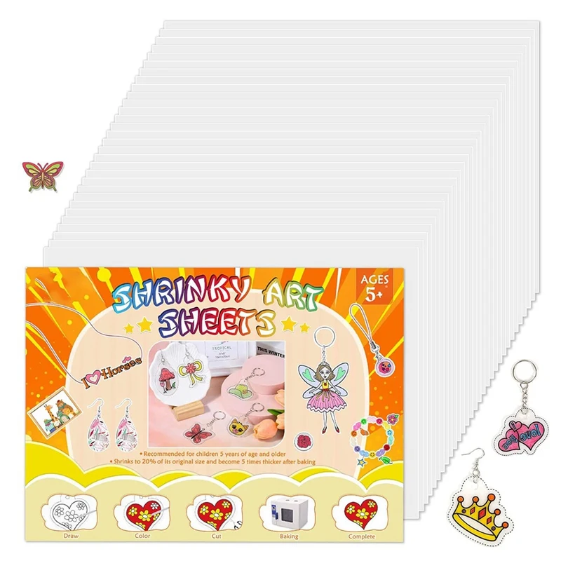 Shrinky Art Paper, Shrink Paper Sheets Shrink Plastic Film For Keychains And Kids Creative- Art Craft Marking