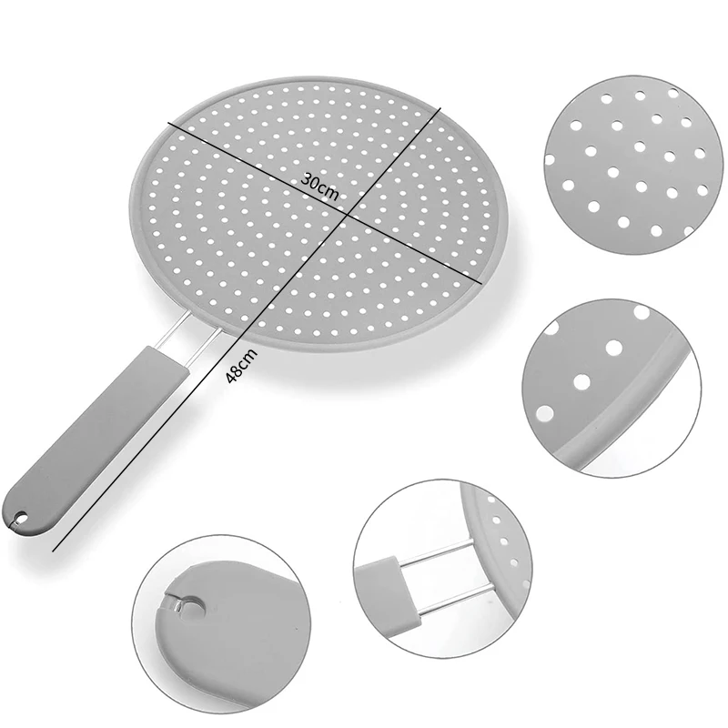 Silikon-Küchenspritzschutz mit Griff, hitzebeständiger Öl-Spritzschutz, Abflussbrett-Abdeckung, Deckel für die Küche, Bratpfanne – Detail 5
