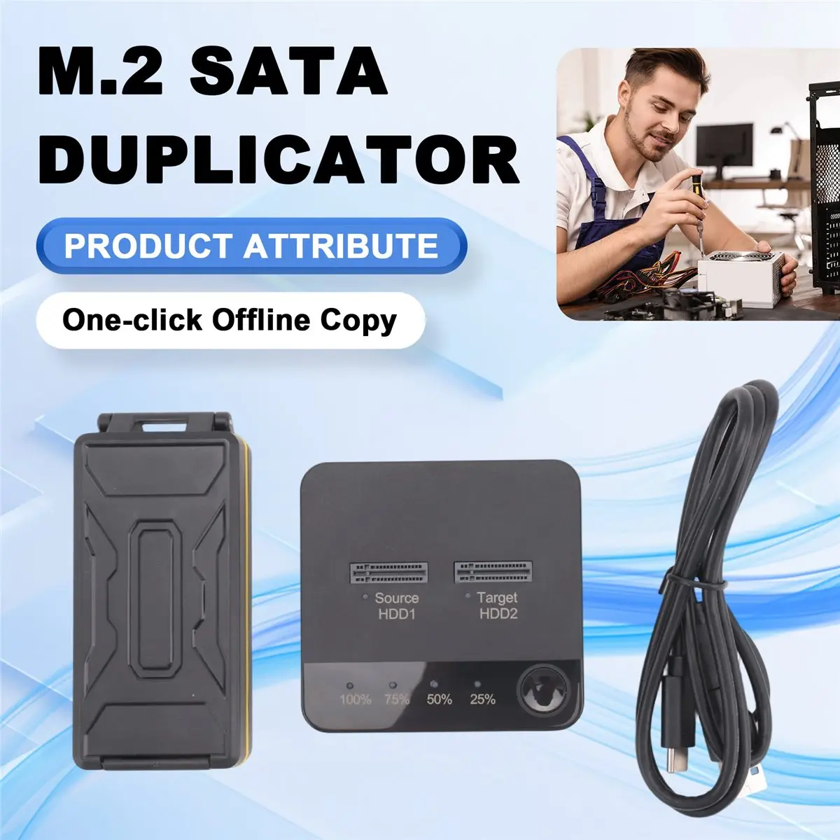 

Stable- M.2 SATA Duplicator M.2 SATA Dual Bay SSD Enclosure External Hard Disk Docking Station with Clone for M2 HDD SSD Reader