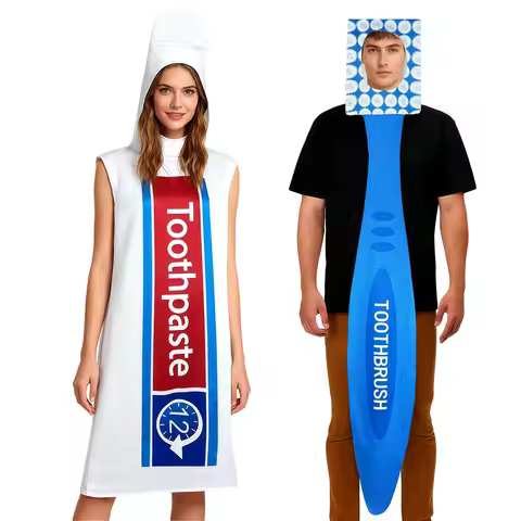 Toothbrush Toothpaste Couple Cosplay Costumes Halloween Funny Role-playing Couple Costumes Party Performance Comedy Props