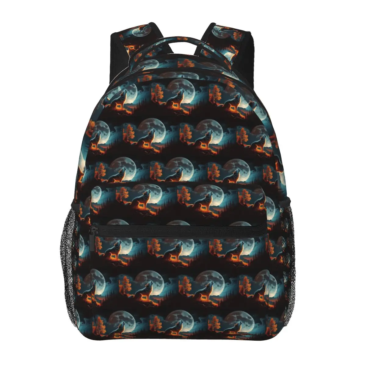 Howling Wolf Under The Moonlight Print Student Backpack School Bag Hiking Travel Daypack for Boys Girls Bookbag Shoulder Bags
