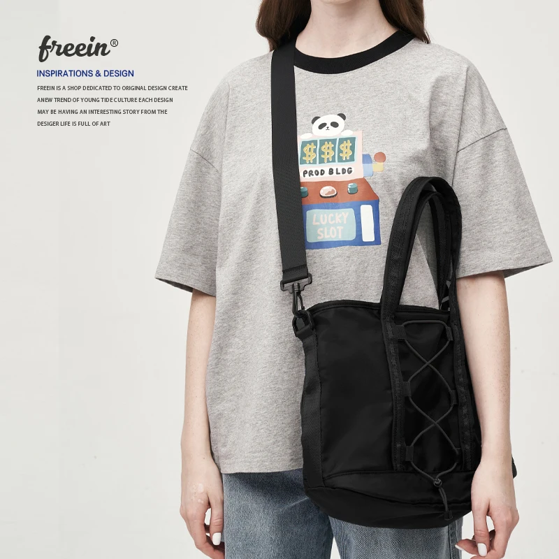 Freein Original Black Tote Bag Commute Work Large Capacity Crossbody Bag Office Computer Underarm Bag Single Shoulder Bag