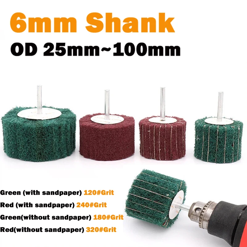 1 قطعة عجلة تلميع تلميع رفرف 120 #   180 #   240 #   320 #   حصى النايلون تجوب قرص جلخ الخشب المعدني 6 مم عرقوب