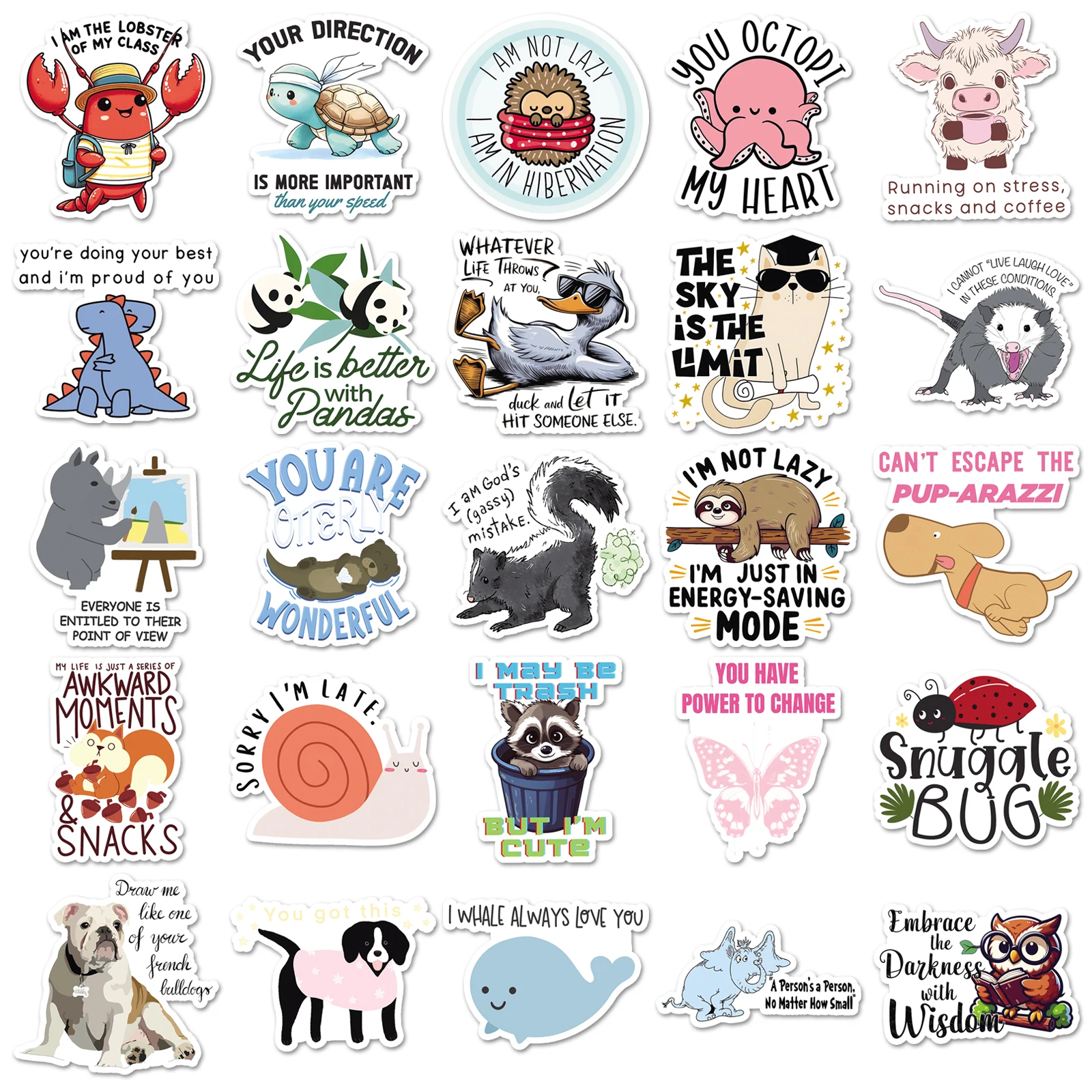 50Pcs Funny Animal Slogan Creature Cartoon Cute Waterproof Sticker Skateboarding Retro home decal Sticker
