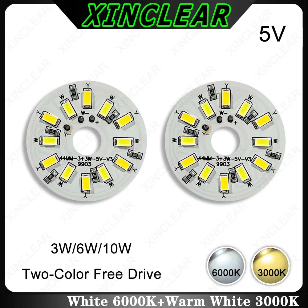 High Power 5V LED Light Board 3W 6W 10W Warm White Two Colors 5V Direct Plug USB Lamp Bead Light Source Board For DIY Downlight