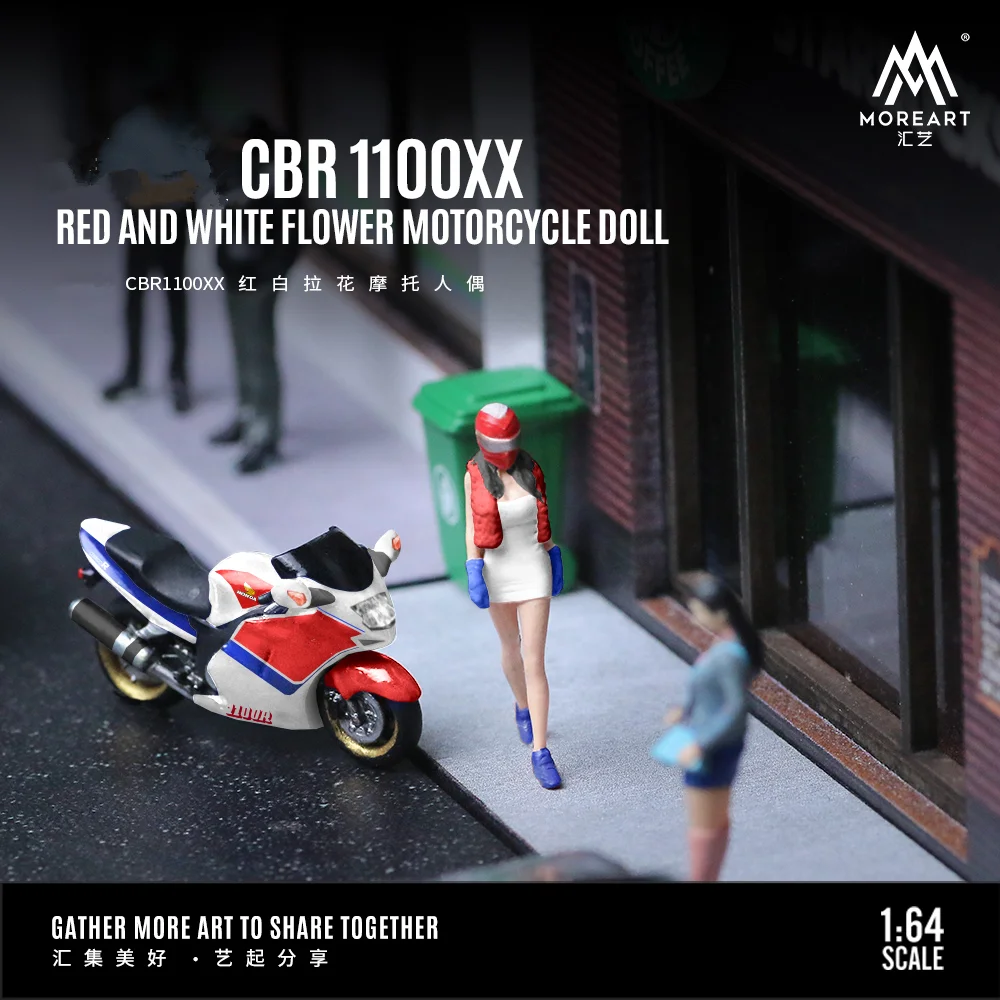 More Art 1:64 Cbr 1100XX Red And White Flower Motorcycle Doll Set Model For Display & Collection & Gift