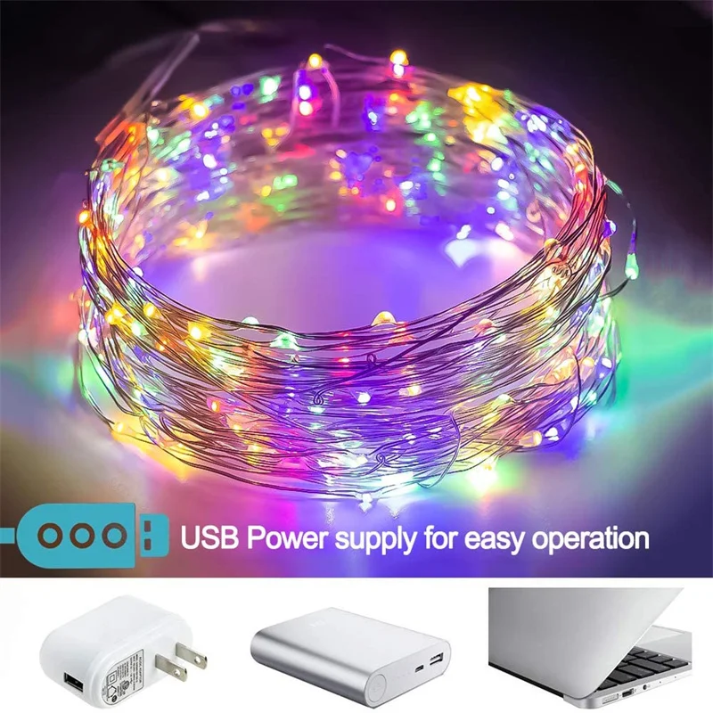 Led string luzes de fadas 5m 10m 20m fio cobre luzes por energia usb à prova dwaterproof água decoração guirlanda lâmpada para festa de casamento festival