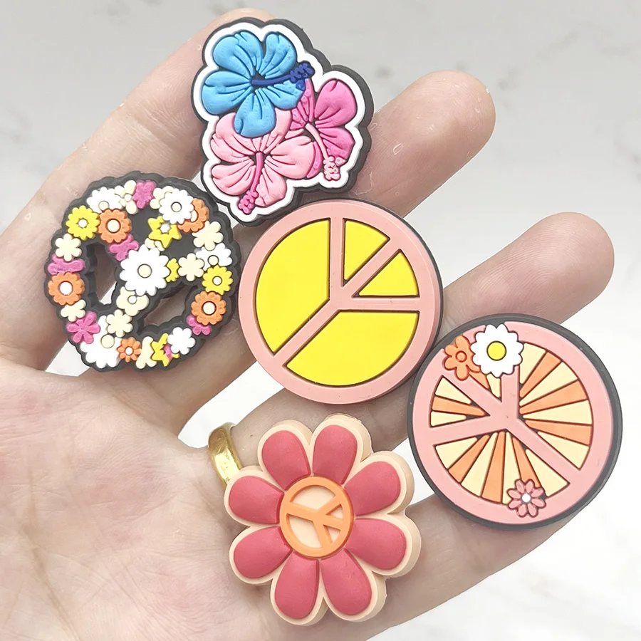 Colorful Flower Wreath PVC Shoe Charms Accessories Love&Peace Shoes Buttons Upper Pins Decoration Sandals Clogs Buckle Kids Gift