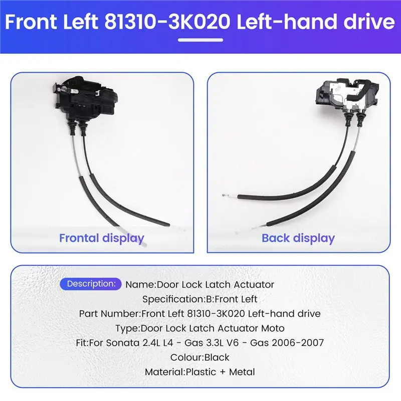 Steady Car Door Lock Actuator Door Lock Latch Motor For Sonata 2.4L L4-Gas 3.3L V6-Gas 2006-2007