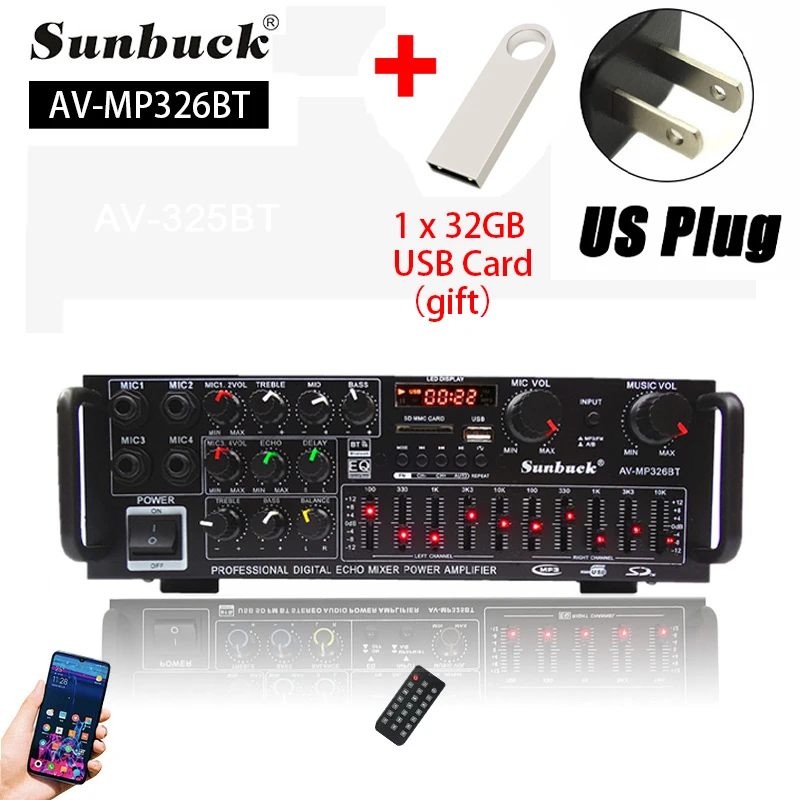 8000W Bluetooth Amplifier 110/220V Audio Stereo Digital AMP Support USB SD FM DVD AUX 4 Way Microphone Input with Remote Control image 3