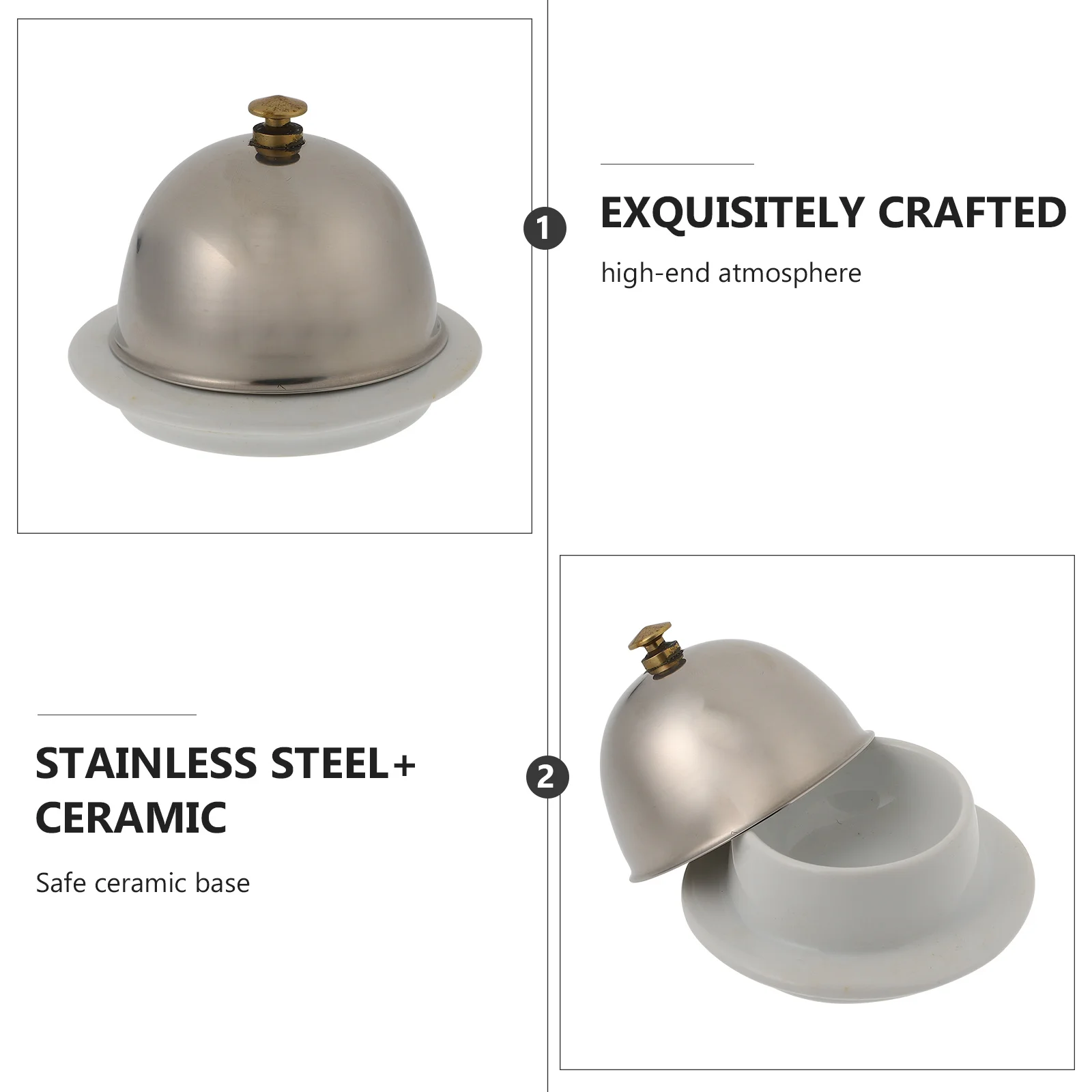 

1Pcs Butter Dish Ceramic Smooth Bowl Stainless Steel Lid Kitchen Serving Plate for Seafood Caviar Dessert Spices Snacks