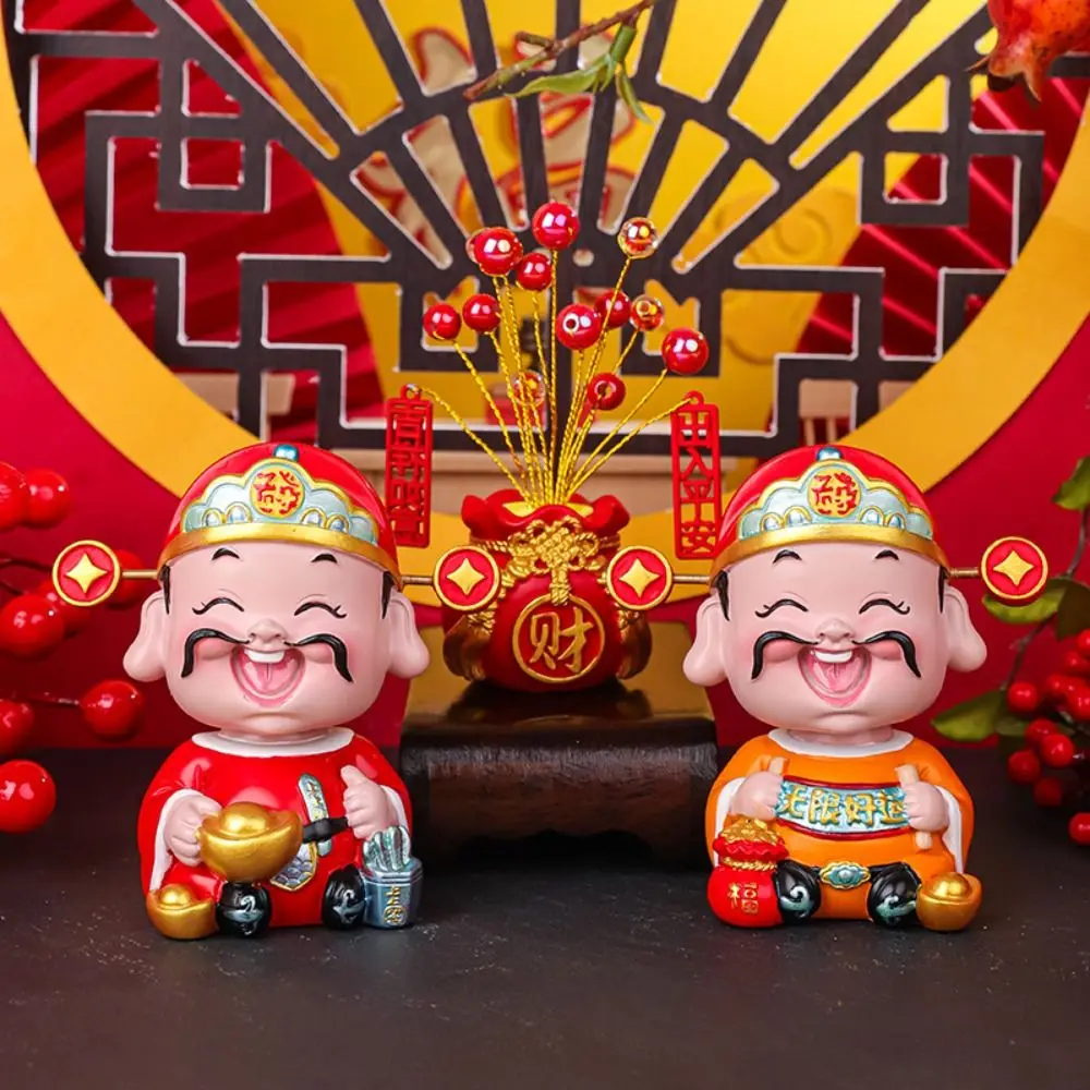 

Cartoon Chinese God of Wealth Figurine Blessing Resin God of Fortune Figurine Mini Lucky New Year Statue Home Office Accessories