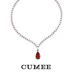 CUMEE Pear Ruby Necklace Gemstone Lab Created Minimalist Design Cultivation Synthetic Ruby 925 Silver Gold-plated