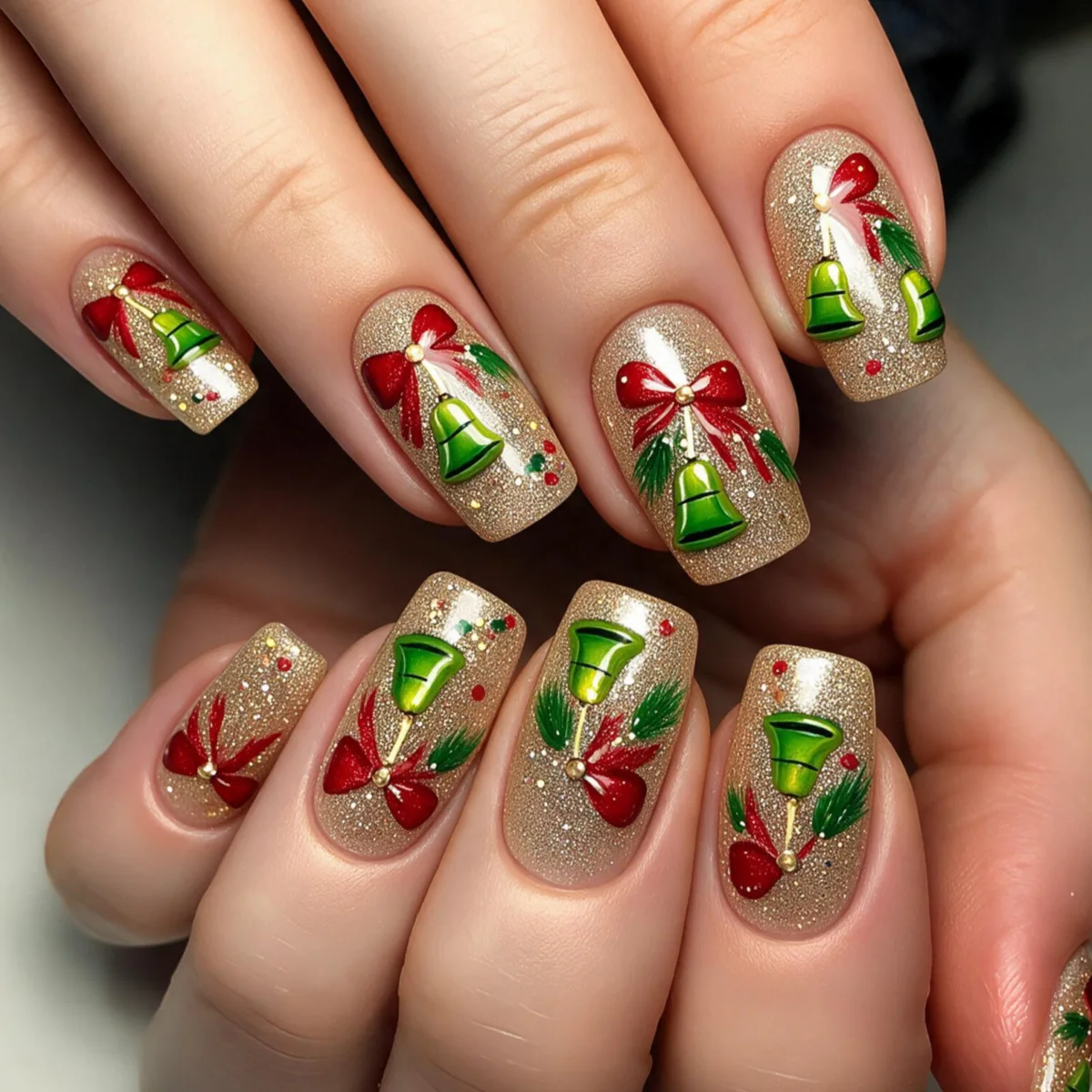24Pcs Finished False Nails Art Christmas Snowscape Ballet Shape Cartoon Pattern Manicure Red Green Square Short Press on Nails