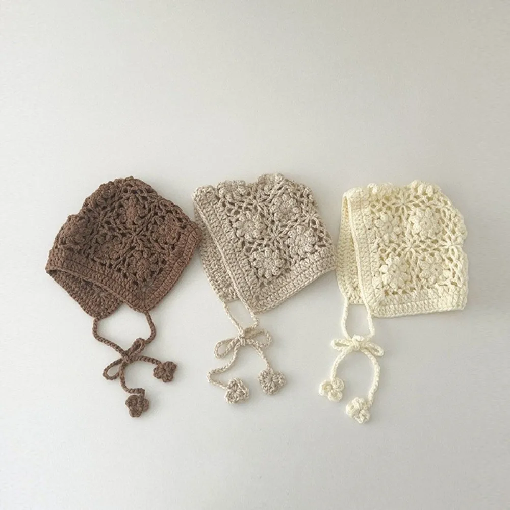 

Breathable Handmade Kids Knitted Hat Hollow Flower Fringed Beret Cap Casual Bohemian Style Princess Cap for Child Girls
