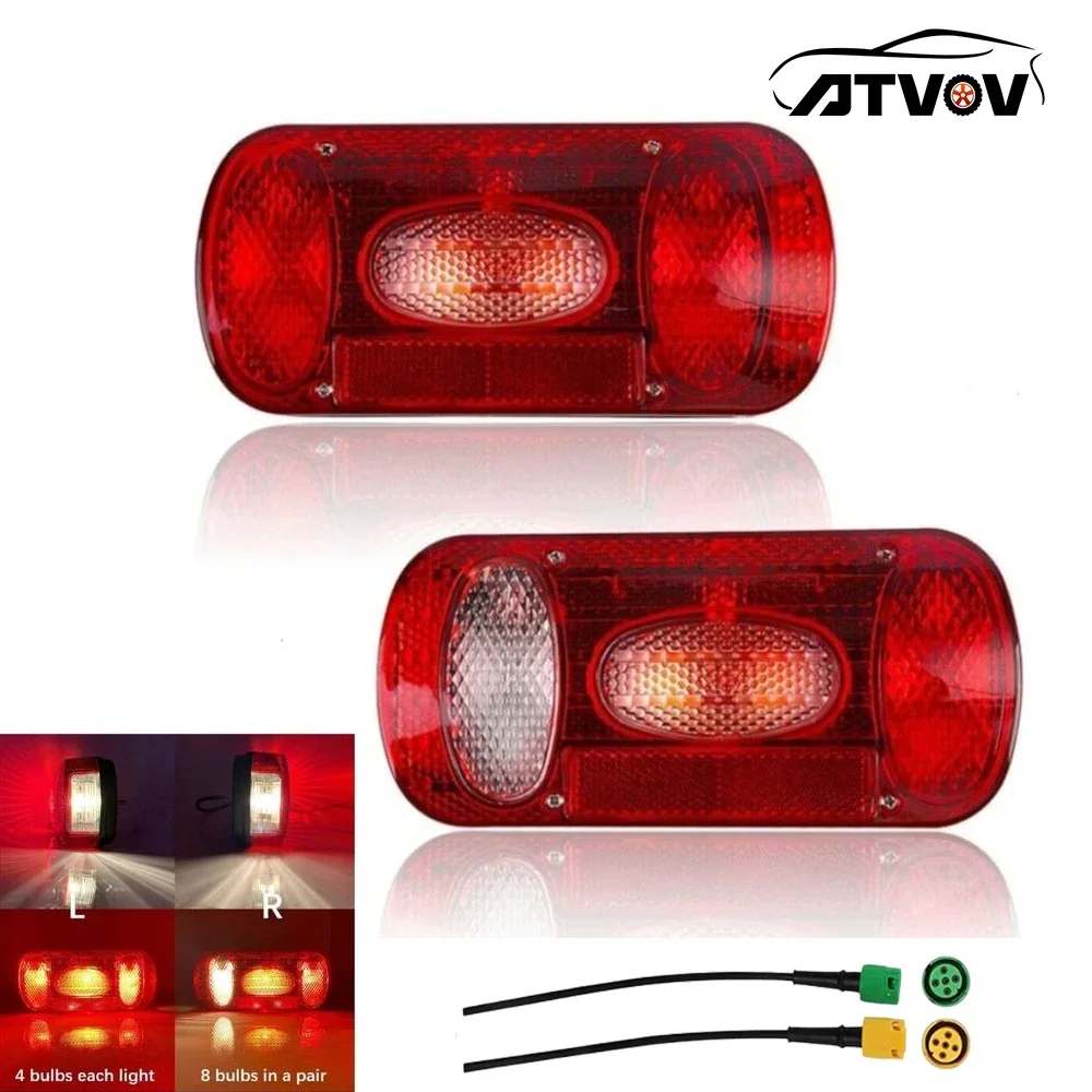 

ATVOV 1 Set 2PCS 12V Trailer Rear Tail Light Stop Brake Light Turn Signal Lamp 5 Functions 5 Core Cable Truck Caravan Lorry