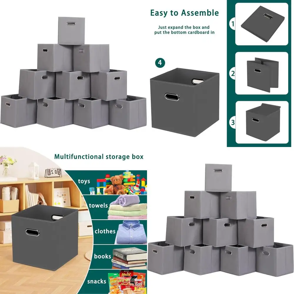 

Контейнеры для хранения кубов из серой ткани, 10 предметов с ручками для организации дома, детской комнаты и шкафа