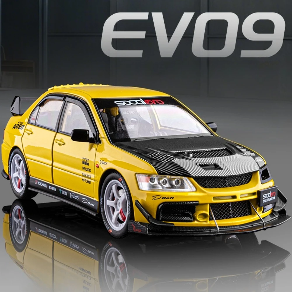 1:24 Mitsubishi Lancer Evolution IX modelo de aleación Diecast coche de juguete absorción de impacto sonido luz extraíble vehículo decoración de escritorio
