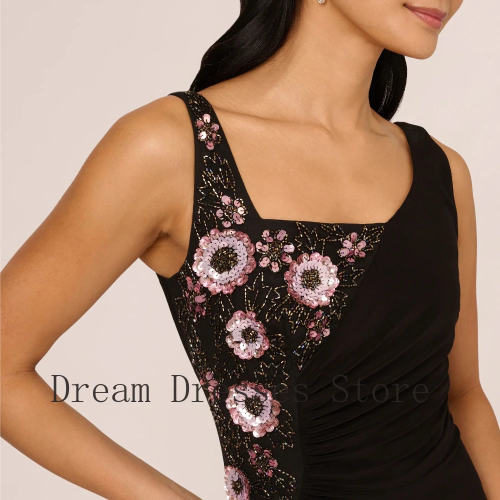 Customized Classic Jersey Flower Sequined Beading Straight Square Neck Long Dresses Bespoke Occasion Dresses Sizes Available