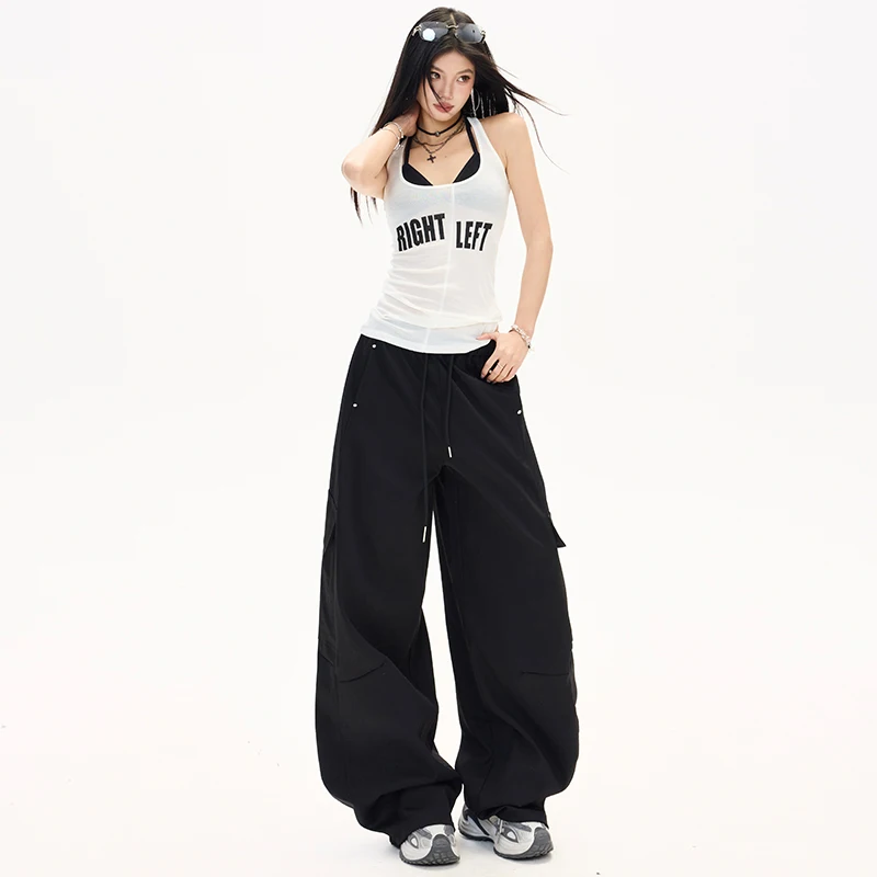 

2026Casual women's cargo pants with elastic waist, wide-leg, trendy, loose, and stylish women's trousers